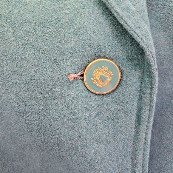 Vintage ILGWU '80s Teal Green Suede Three Button Silk Lined Blazer Jacket 8 - Picture 5 of 10